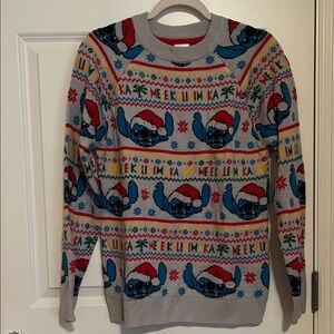 Disney Gray Crewneck Sweater with Festive Cartoon Design
